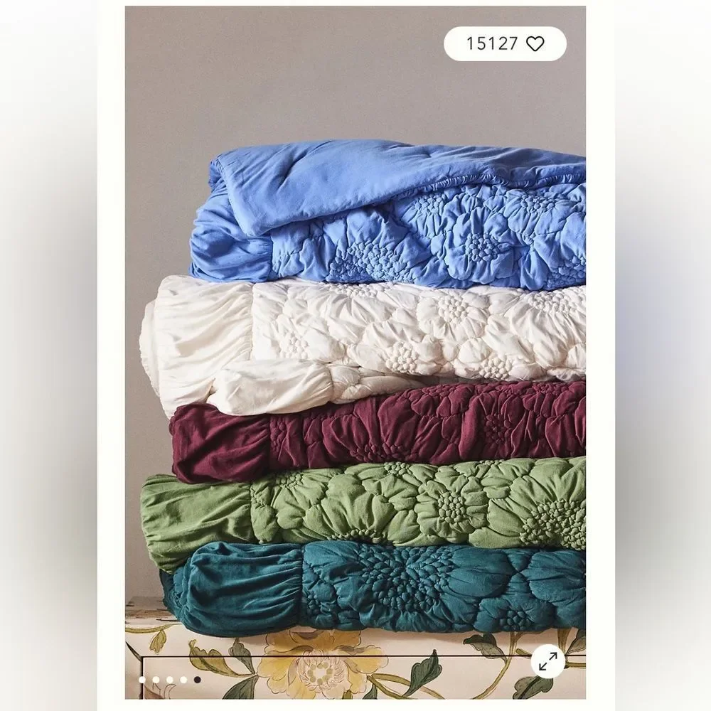 Anthropologie Dahlia Cotton Jersey Floral Quilt Size King